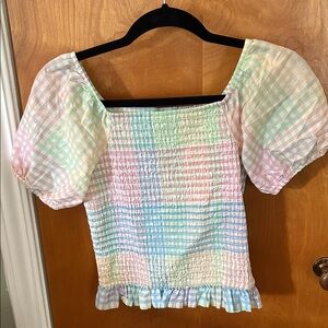 Art Class Multicolor Plaid Smocked Blouse